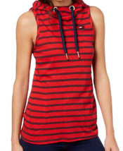Tommy Hilfiger Womens Striped Sleeveless Hoodie Color Scarlet/Navy Size Small - £38.61 GBP