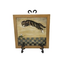 Lowell Herrero 1982 Leaping Cat Wind Up Mouse Tile Trivet Wall Hanging - $421.89 MXN