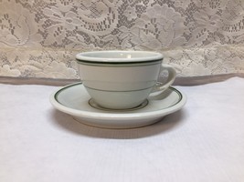 Vintage Coffee or Tea Cup and Saucer White w/Green Trim - $12.69