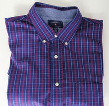 Men&#39;s XL Saddlebred Long Sleeve Plaid Button Down Dress Shirt Navy Blue Red - £22.55 GBP