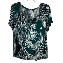 Talbots Linen Tee Shirt Womens L Short Sleeves Scoop Neck Tropical Leaf Green - £10.75 GBP