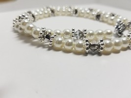 White Glass Pearls &amp;  Volcano Crystal Beaded Necklace and Bracelet Set - £36.08 GBP