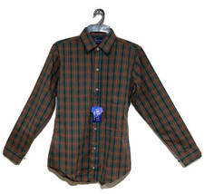 Dee Cee Mens Medium Shirt Forest Green Plaid Cotton Button Down NEW - £12.42 GBP