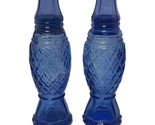 Vintage Avon Blue Salt &amp; Pepper Shakers Diamond Pattern Plastic Tops - £14.67 GBP