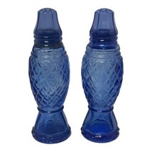 Vintage Avon Blue Salt &amp; Pepper Shakers Diamond Pattern Plastic Tops - $18.70