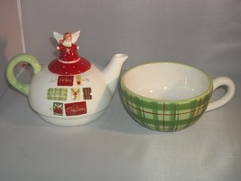 3 Gifts of Faith Porcelain TEA POT Set Angel Top Pot Cup/Mug Green Red New - $525.02 MXN