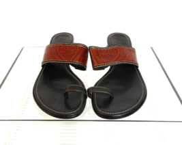 Cole Haan Summer Ethnic Sandal Women Brown Black Leather Block Heel Slip On 8.5 - £22.19 GBP