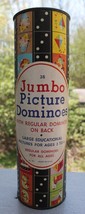 Vintage Jumbo Picture Dominoes Game Toy 28 Pieces in Hard Cardboard Canister - $12.00