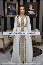 White Stylish Moroccan Dubai Kaftan Abaya Farasha Dress Fancy Handmade Long Gown - £73.02 GBP