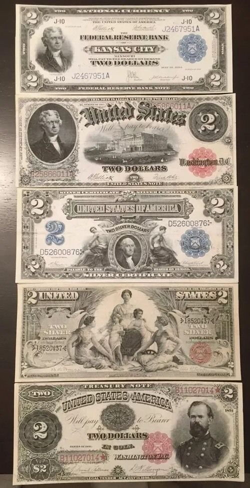 Reproduction Copy Set $2 Dollar Bills $2 1891-1918 United States Currency - $11.87