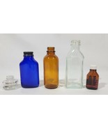 5 Vintage Bottles Jars Amber Blue Clear Apothecary - $36.58 CAD