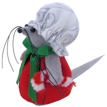 Christmas Mrs. Santa Claus Mouse with Candy Cane, Red Velvet Dress Snowflake Hat - £7.19 GBP