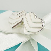 Vintage Authentic Tiffany &amp; Co Heart Groove Earrings Large Ribbed in Silver - £232.05 GBP