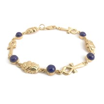 Authenticity Guarantee 
Blue Lapis Lazuli Cabochon Ankh Chain Link Bracelet 1... - £949.92 GBP