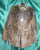 Ladies lined FAUX Fur LEOPARD PRINT. coat Size 10-CH-38&quot; NO COLLAR, HIP ... - $69.52