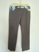 Salvatore Ferragamo Black Gray Jeans Pants Floral Waist SZ 14 Cotton Poc... - $59.00