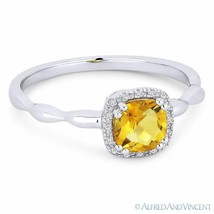 0.63 ct Cushion Cut Citrine Gemstone &amp; Diamond Halo 14k White Gold Promise Ring - £252.13 GBP