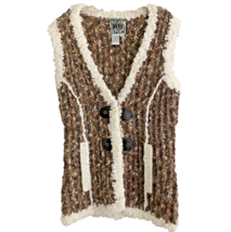 Athropologie Curio Sweater Vest Womens Size M Wool Blend Boho Leather Bu... - £22.32 GBP