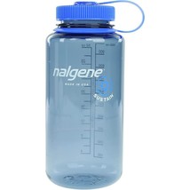 Nalgene Sustain 32oz Wide Mouth Bottle (Gray with Blue Cap) Recycled Reusable - £12.32 GBP