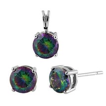 Mystic Topaz Rainbow Topaz Sterling Silver Necklace &amp; Earring Set Lab Created - £23.25 GBP