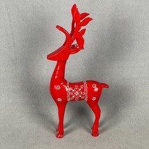 Metal Reindeer Figure Red White Painted Christmas Decor 14 Inch Tall Scu... - $22.05