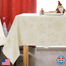 MikiUp Jacquard Rectangle Christmas Tablecloth - Xmas Snowflakes Glitz M... - $38.59