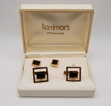 Mens Larrimor&#39;s Gold Tone Onyx Cufflink Tie Tack Set - $39.58