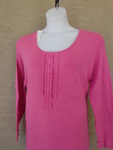  Being Casual 2X  Fine Ribbed Cotton L/S Ruffled Scoop Neck Front Top  Pink  - £9.07 GBP