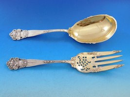 Georgian by Towle Sterling Silver Salad Serving Set 2pc Gold Washed Pierced 9" - £549.69 GBP