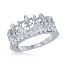 Sterling Silver Crown Fleur De Lis Style CZ Ring - £74.06 GBP