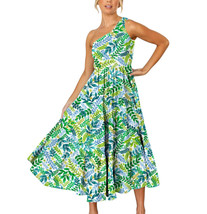 Women&#39;s Green Summer Floral One Shoulder Asymmetrical Flowy Maxi Dress XL - £12.51 GBP