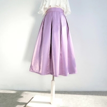Women Light Purple Satin Midi Skirt Pleated Midi Skirt Outfit Midi Party Skirt  image 2