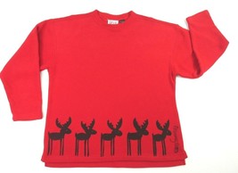 Christmas Xmas Red Fleece Top Reindeer Print LaurieJo Designs Womens Medium - £43.20 GBP