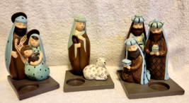 NATIVITY Partylite Votive Candle Holders 3 PC Mary Joseph Baby Wise Men Shepherd - £59.94 GBP