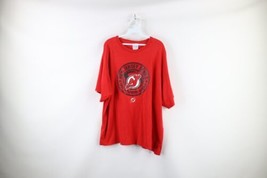 Vintage Majestic Mens 2XL Faded Spell Out New Jersey Devils Hockey T-Shirt Red - £27.18 GBP