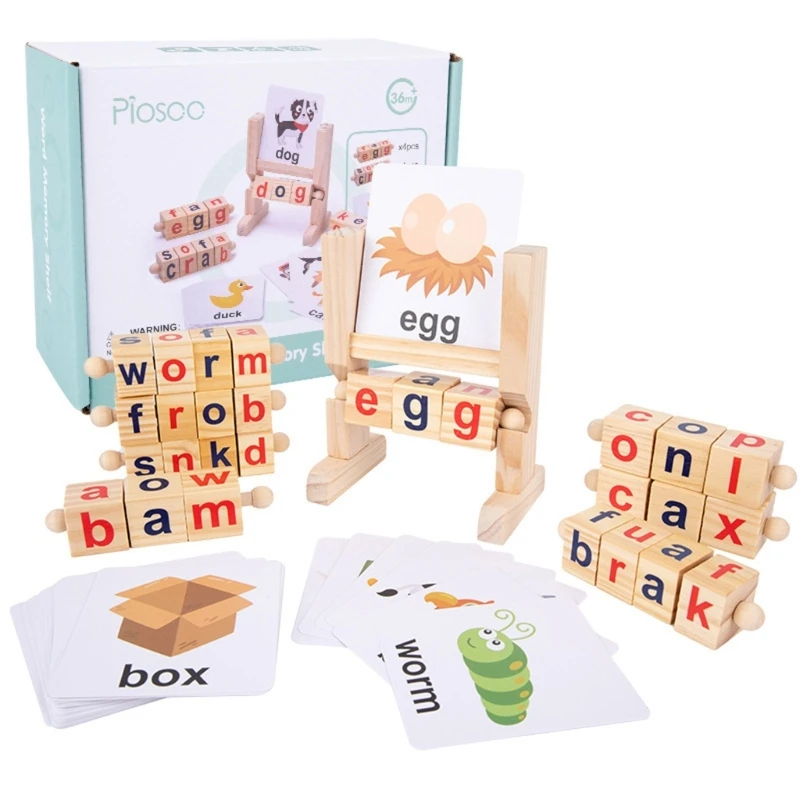 Montessori Toy for Toddlers 3 4 5 Years Old Wood Reading Block  Cards - £26.09 GBP