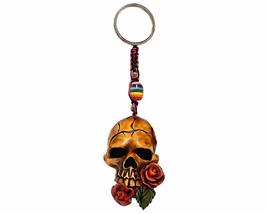 Red Rose Skull Gothic 3D Figurine Keychain Multicolored Macramé Metal Ring - Han - £8.49 GBP