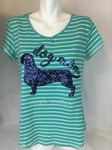 Simply Southern Green White Stripe Top NWT Navy Sequin Dog Mom Medium or Large  - £15.94 GBP