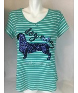 Simply Southern Green White Stripe Top NWT Navy Sequin Dog Mom Medium or... - £15.95 GBP