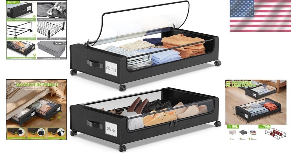 XXL 60L Wheeled Under Bed Storage Containers - Clear Lid & Waterproof Design Item image 2