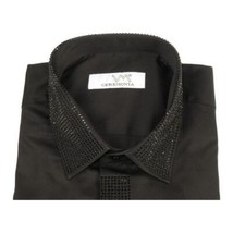 Men CEREMONIA Formal Shirt Rhinestone 100% Cotton Turkey #stn 15 tsb Black Fancy image 2