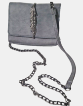Gray Metal Feather Faux Leather Crossbody Clutch Bag Purse Night On The ... - $14.54