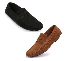 Mio Marino Men Slip On Moc Toe Penny Loafers Threaded Band Faux Suede - £10.33 GBP