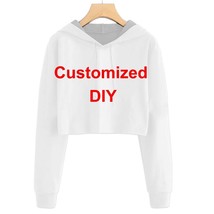 Women Cropped Hoodie Customized 3D Printing Long Sleeve Hoodie Sweatshirt DIY Yo - £71.64 GBP