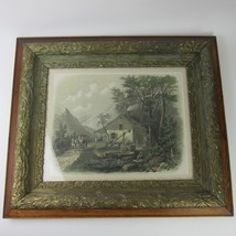 Antique Art Print The Old Homestead WH Chandler Framed Glass 28 x 24 RARE 1890s - £160.35 GBP