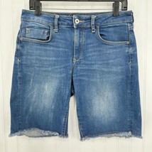 PILCRO Shorts Womens 28 Slim Bermuda Midrise Blue Jean Denim Fray Anthro... - $29.99