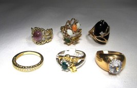 Vintage &amp; New 14K Gold Electroplate Cubic Zirconia Fashion Rings C3387 - £31.66 GBP