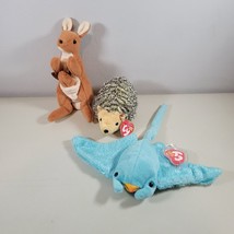 Ty Beanie Babies Lot Chuckles the Hedgehog, Sunray, Pouch Kangaroo Plush - £12.16 GBP