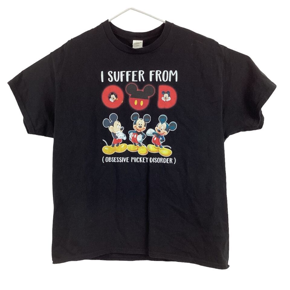 Mickey Mouse T-shirt XL Unisex Black I Suffer From Obsessive Mickey Disorder EUC - £11.66 GBP