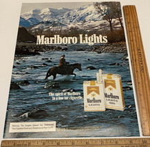 Vintage Print Ad Marlboro Lights Mountain Stream Cowboy Horse 1970s Ephe... - $7.83